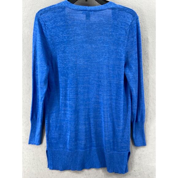 Halogen Cardigan Womens Sz SP Linen Blend Sweater Blue Long Sleeve Lagenlook New - Picture 8 of 9
